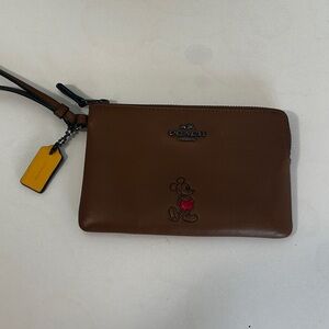Coach Brown Leather Wristlet with Yellow Tag